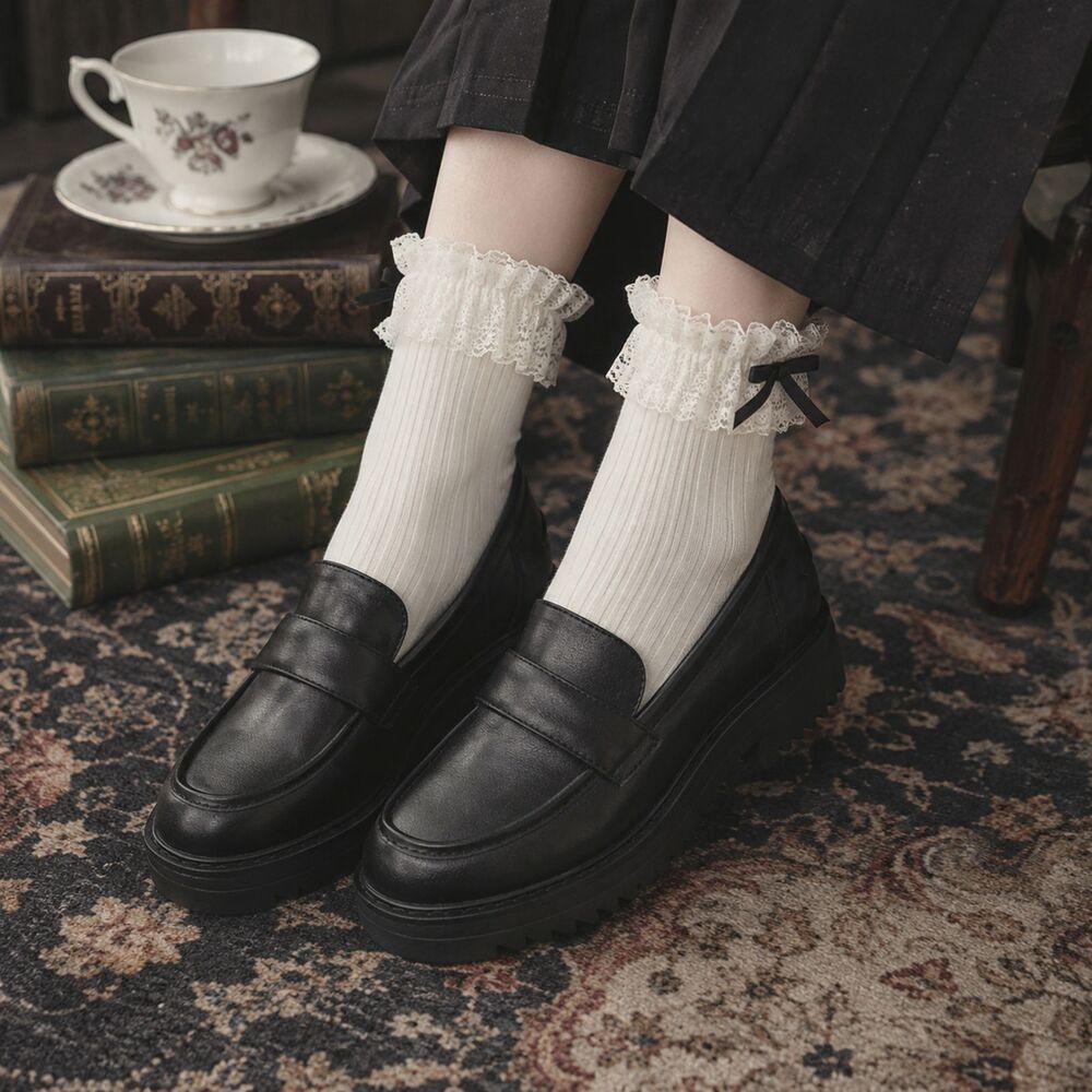 Chunky Platform Loafers Black Size 8 Goth Grunge Academia Preppy Schoolgirl